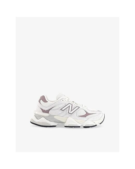 New Balance White 9060 Suede Low-Top Trainers for men