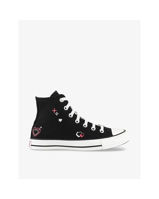 Converse Black All Star Hi Heart-embellished Canvas High-top Trainers