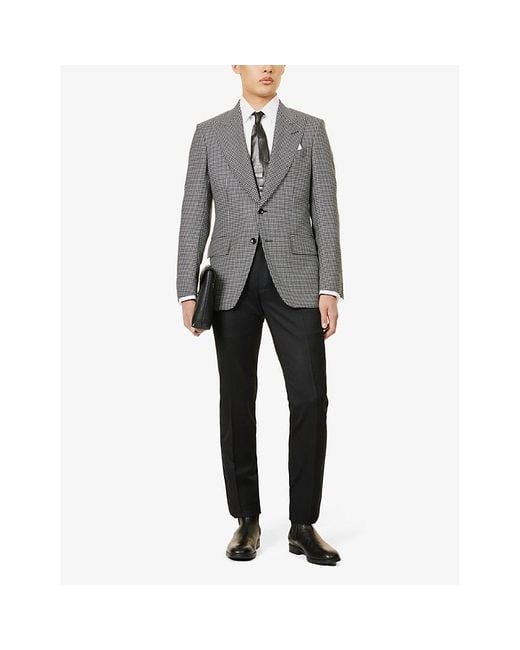 Tom Ford Gray Atticus Houndstooth-patterned Wool, Mohair And Silk-blend Blazer for men