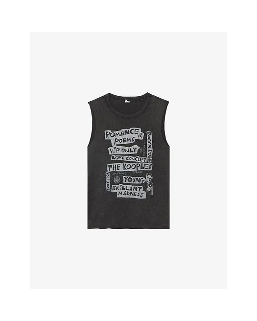 The Kooples Black Sleeveless Graphic-Print Cotton T-Shirt