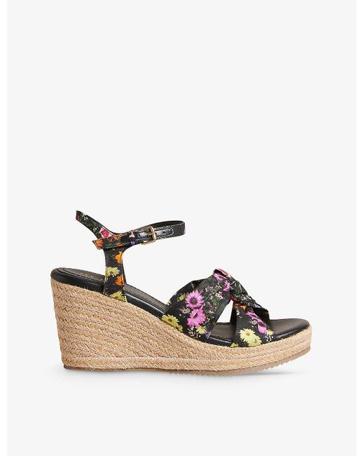 Ted Baker White Cardima Floral-print Knotted Cotton Wedges