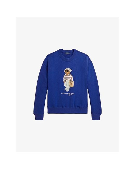Polo Ralph Lauren Blue Crewneck Bear-Motif Cotton-Jersey Sweatshirt