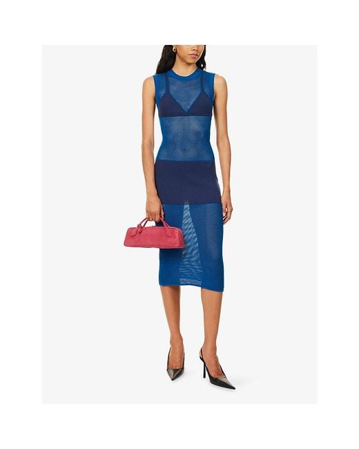 Stella McCartney Blue Sleeveless Crochet Cotton Midi Dress