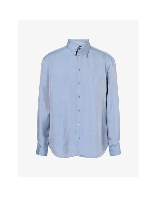 Giorgio Armani Blue Long-Sleeve Regular-Fit Silk Shirt for men