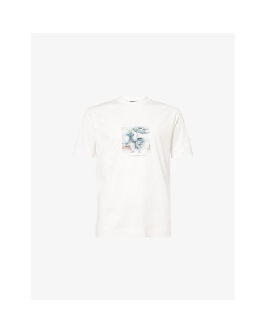 Emporio Armani White Printed Crewneck Woven T-Shirt for men
