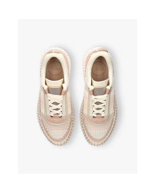 Chloé Natural Nama Mesh And Suede Low-Top Trainers
