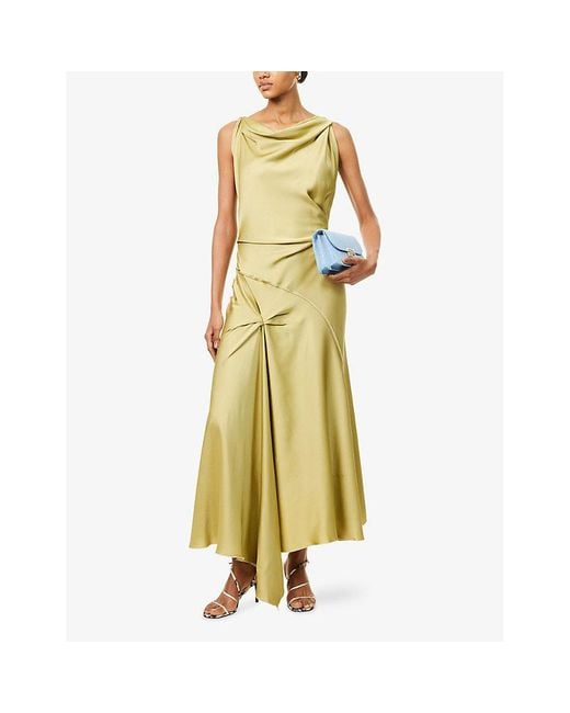 Victoria Beckham Metallic Draped Asymmetric Woven Midi Dress