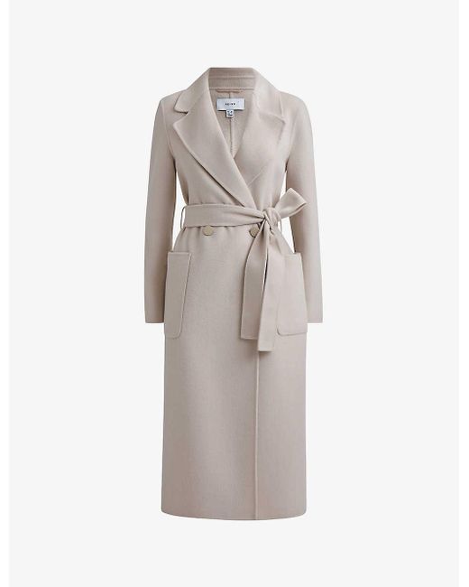 Reiss Gray Lucia Double-breasted Wool-blend Coat