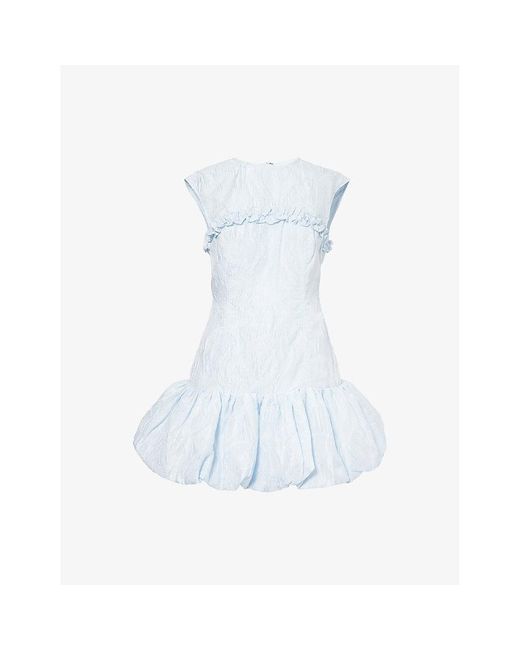 Ganni Blue Cloque Corset Textured Woven Mini Dress