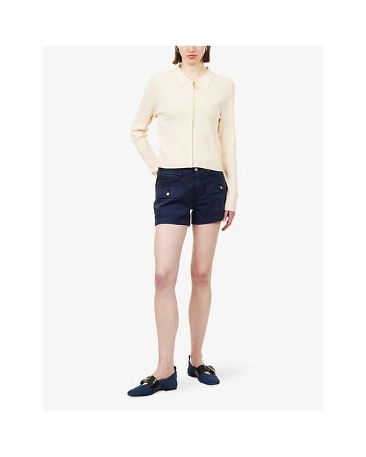 PAIGE Blue Olivia High-Rise Cargo Denim Shorts