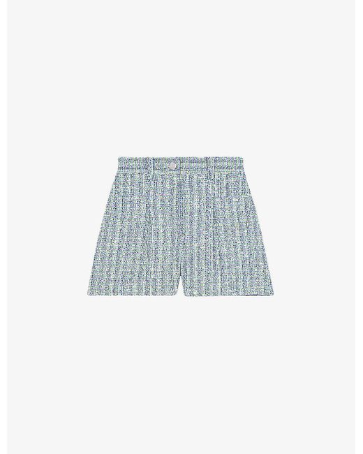Maje Blue Patch-pocket Regular-fit Tweed Shorts