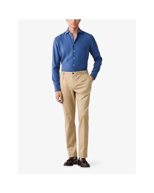 Hackett Blue Textured Tailored-Fit Cotton Shirt for men