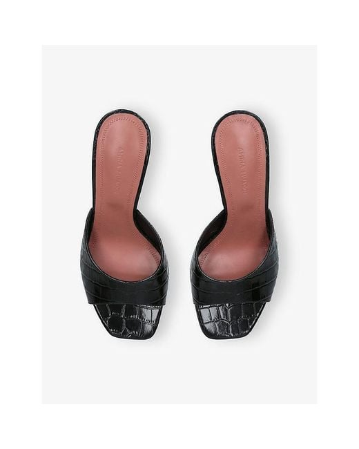 AMINA MUADDI Black Lupita 70 Leather Heeled Mules