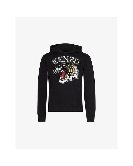 KENZO Black Tiger Varsity Brand-embroidered Relaxed-fit Cotton-jersey Hoody for men
