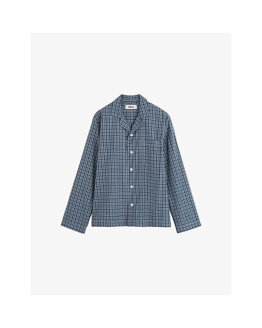 Tekla Blue Checked Cotton Pyjama Shirt