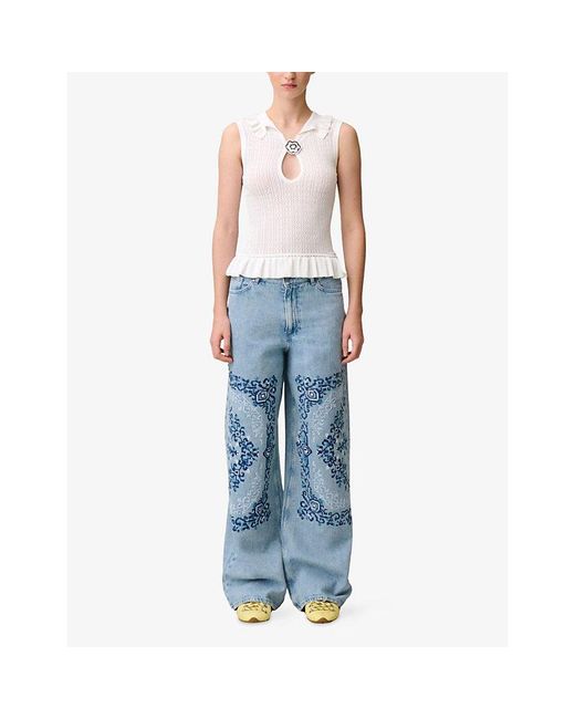 Claudie Pierlot White Sleeveless Pointelle Knitted Top