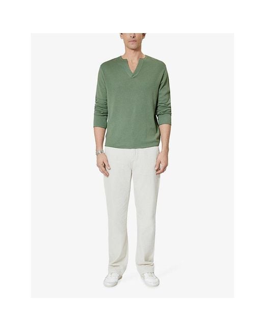 The Kooples Green Brand-Embroidered Tunisian-Collar Cotton-Knit Sweatshirt for men