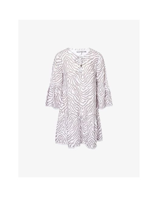 Heidi Klein White Oracabessa Printed Linen Kaftan