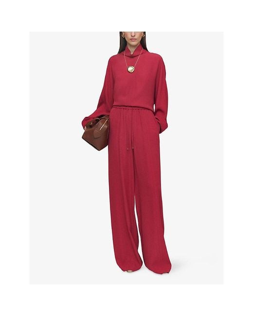 Joseph Red Dee Wide-Leg High-Rise Crepe Trousers