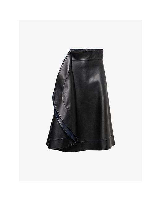 Bottega Veneta Women's Black Panels Flared Leather Midi Skirt
