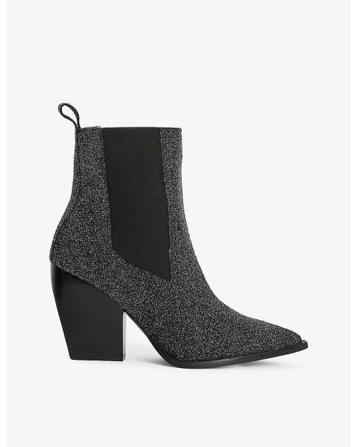 AllSaints Black Ria Sparkle-embellished Heeled Leather Ankle Boots