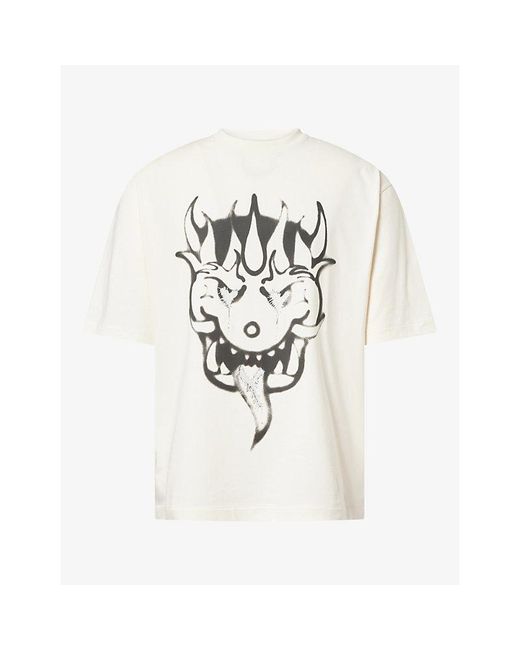 Y-3 White Graphic-Print Short-Sleeve Cotton T-Shirt for men