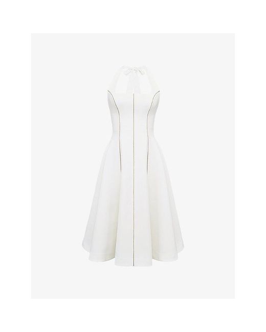 House Of Cb White Loulou Halter-Neck Stretch-Woven Midi Dress