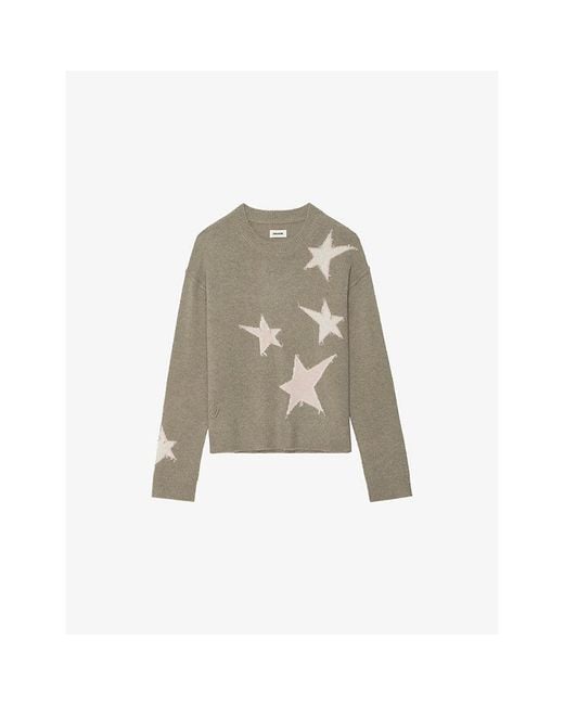 Zadig & Voltaire Natural Markuz Star-Motif Cashmere Jumper