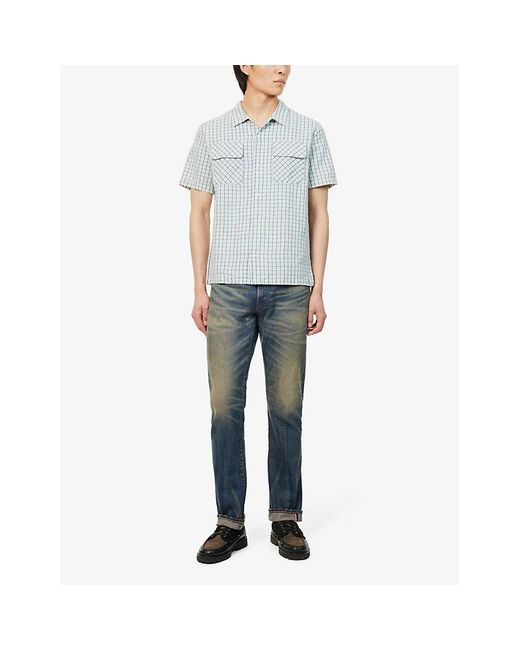 RRL Blue Checked Short-sleeved Cotton And Linen-blend Shirt for men