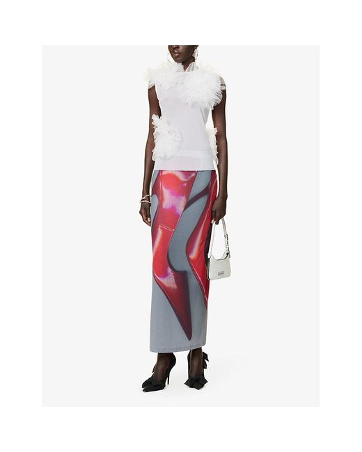 Acne White Emay Graphic-print Stretch-jersey Maxi Skirt