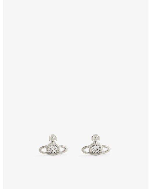 Vivienne Westwood White Nano Solitaire Platinum-plated Brass And Crystal Stud Earrings