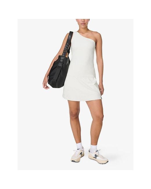 Sweaty Betty White Ultimate Studio Asymmetric-Neck Stretch-Woven Bra Tank
