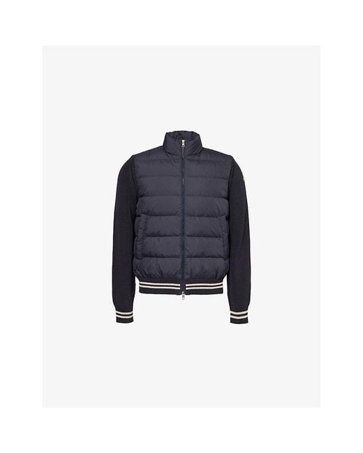 Moncler Blue Brand-Patch Funnel-Neck Shell-Down Jacket for men