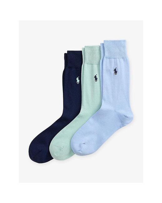 Polo Ralph Lauren Blue Logo-Embroidery Pack Of Three Cotton-Blend Socks for men