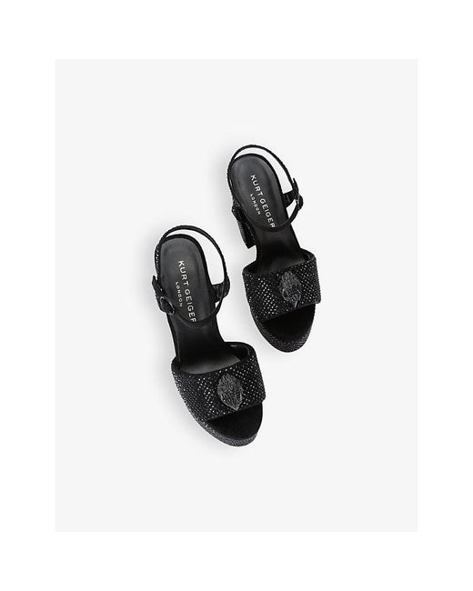 Kurt Geiger Black Kensington Eagle-Embellished Platform-Heel Woven Sandals