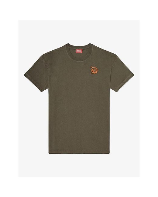 DIESEL Green Flock Graphic-Logo Print Cotton T-Shirt for men