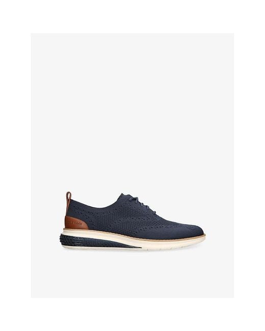 Cole Haan Blue Zerøgrand Wingtip Stitchlite Knitted Oxford Shoes for men