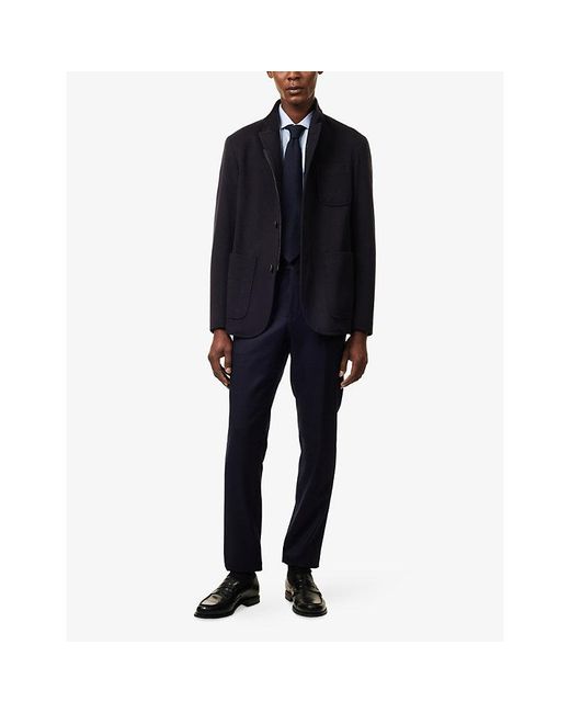 Corneliani Blue Patch-Pocket Button-Up Wool Jacket for men