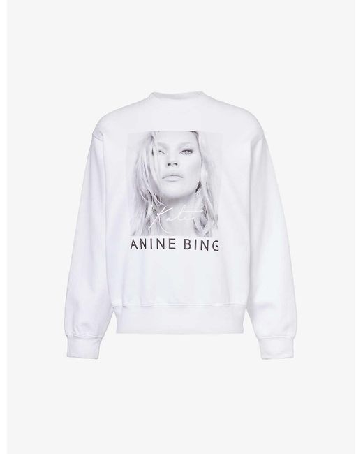 Anine Bing White Ramona Graphic-print Cotton-jersey Sweatshirt