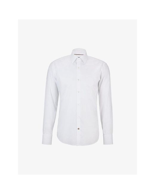 Boss White Regular-Fit Long-Sleeved Cotton-Poplin Shirt for men
