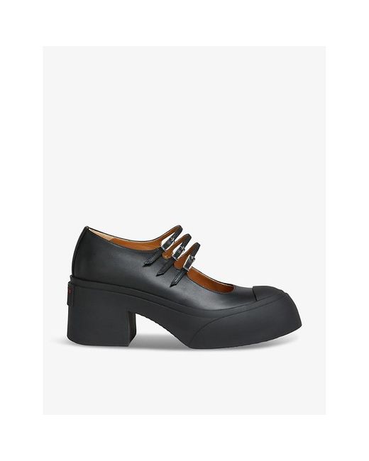 Marni Black Platform-heel Brand-embossed Leather Heeled Courts