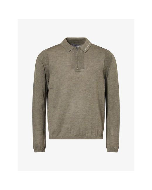 Emporio Armani Green Script Virgin-Wool Polo Jumper for men