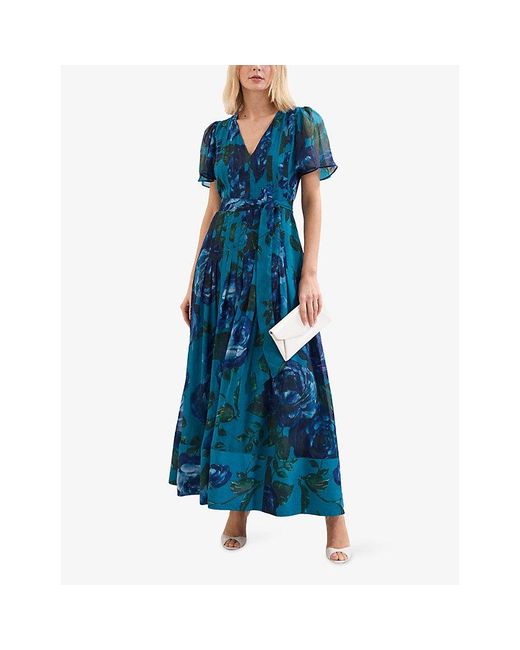 Phase Eight Blue Skylar Floral-Print Woven Maxi Dress