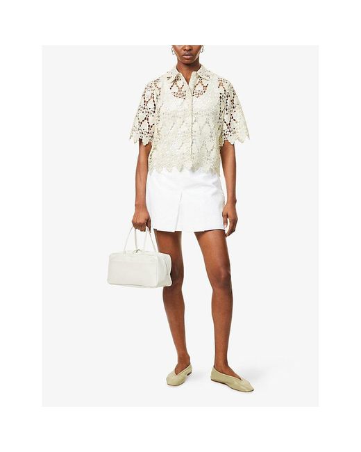 FRAME White Seersucker Mid-Rise Woven Shorts