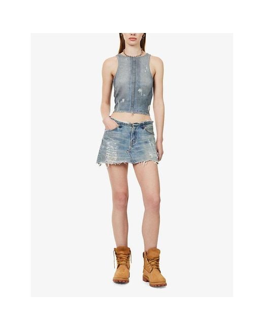 Casey Jean By Jean Vintage Blue Deconstructed Denim Mini Skirt