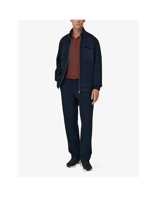 Boggi Blue Patch-Pocket Zipped Cotton-Blend Sweatshirt for men