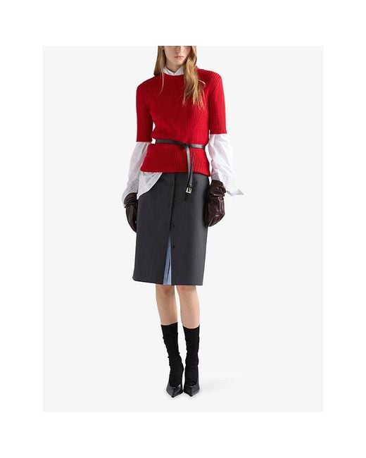 Prada Blue Light Mohair And Chambray Midi Skirt