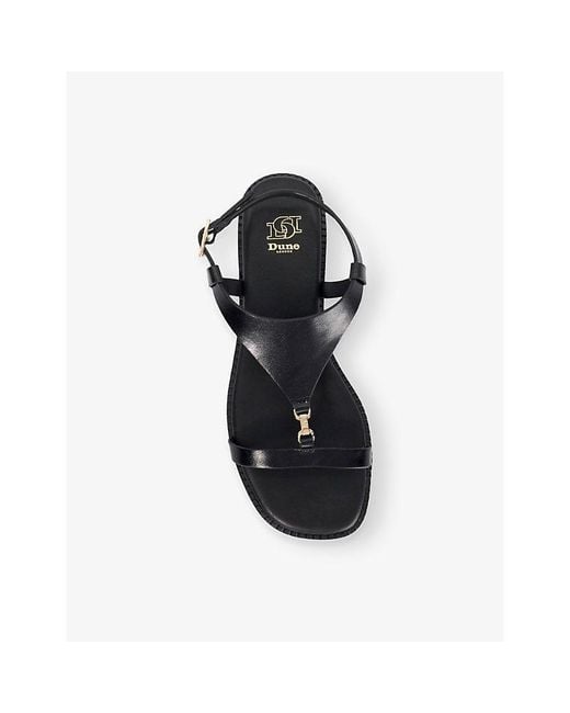 Dune Black Laith T-Bar Leather Flat Sandals