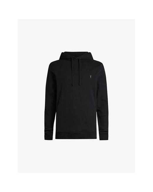 AllSaints Black Raven Logo-Embroidered Regular-Fit Organic-Cotton Hoody for men