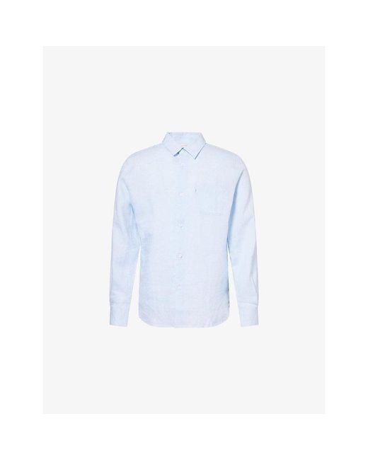 Derek Rose Blue Monaco Long-Sleeve Linen Shirt for men
